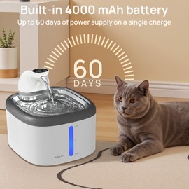 AIAUON Cat Water Fountain 118oz/3.5L Battery Operated Cat Water Fountain Wireless Pet Water Fountain for Cats Inside, Automatic Cat Waterer Fountain for Cats Dogs Multiple Pets (Dark Gray)