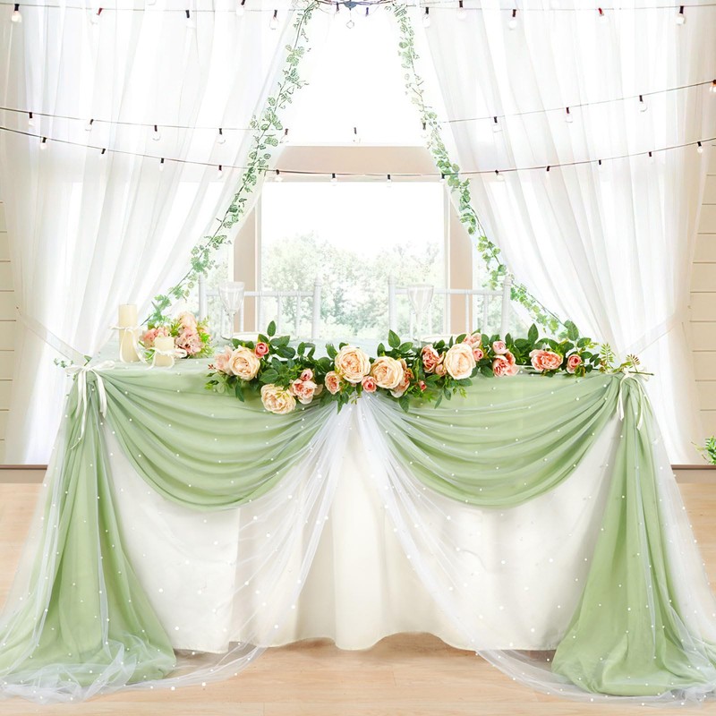 LuoluoHouse Pearl Table Runner Wedding Decorations: 3 Pieces 10ft White