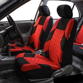 FH Group Car Seat Covers Front Set Premium Cloth -Covers for Low Back Car Seats with Removable Headrest,Universal Fit,Automotive SeatCover,Airbag Compatible Car SeatCover for SUV,Sedan,Van Red