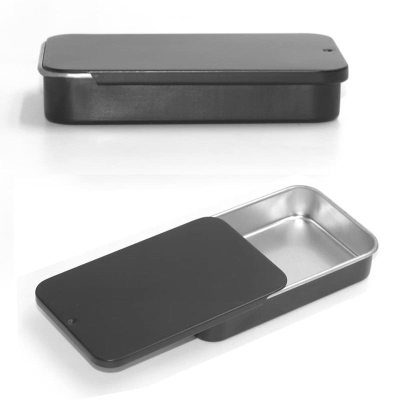 Gere 6 Pack Metal Rectangular Sliding Lid Tin Boxes Black,