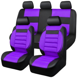 CAR PASS Leather 3D Foam Back Support Car Seat Covers Full Set Air Mesh Automotive Seat Covers, All Season Car Seat Cover Fit Automotive,SUV,Sedan,Van, Airbag Compatible Elegance (Black Purple)