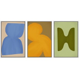 SIGNLEADER Framed Canvas Print Wall Art Set Vibrant Mid-Century Polygon Variety Abstract Shapes Illustrations Minimal Decorative Bohemian Nordic for Living Room, Bedroom, Office - 24"x36"x3 WHITE