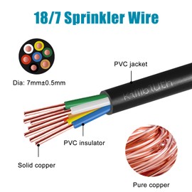 Kimbluth 18/7 Solid Sprinkler Wire 50FT 18 Gauge 7 Conductor Irrigation Wire with UV Resistant PVC Jacket for Underground Irrigation System, Field Central Control System