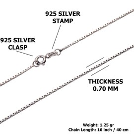 MYSTIC JEWELS 925 Sterling Silver Rhodium Plated Fine Venetian Chain for Women 40 45 50 55 60 70cm, Silver, No Gemstone