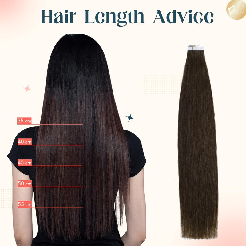 XDhair Haarverlängerung, selbstklebend, 20 Stück/50 g, Echthaar, 18 Ponce, Klebeband,