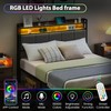 Full Size Bed Frame with Storage Headboard Led Lights Charging