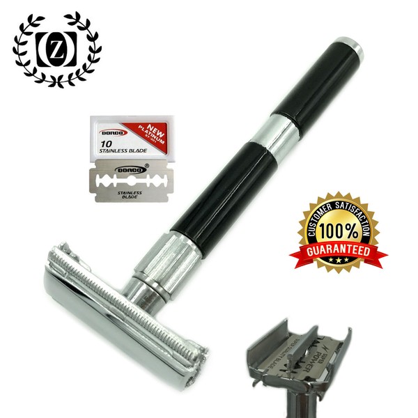 4" Long Cut Throat Double Edge Butterfly Opening Safety Razor + 10 Blades