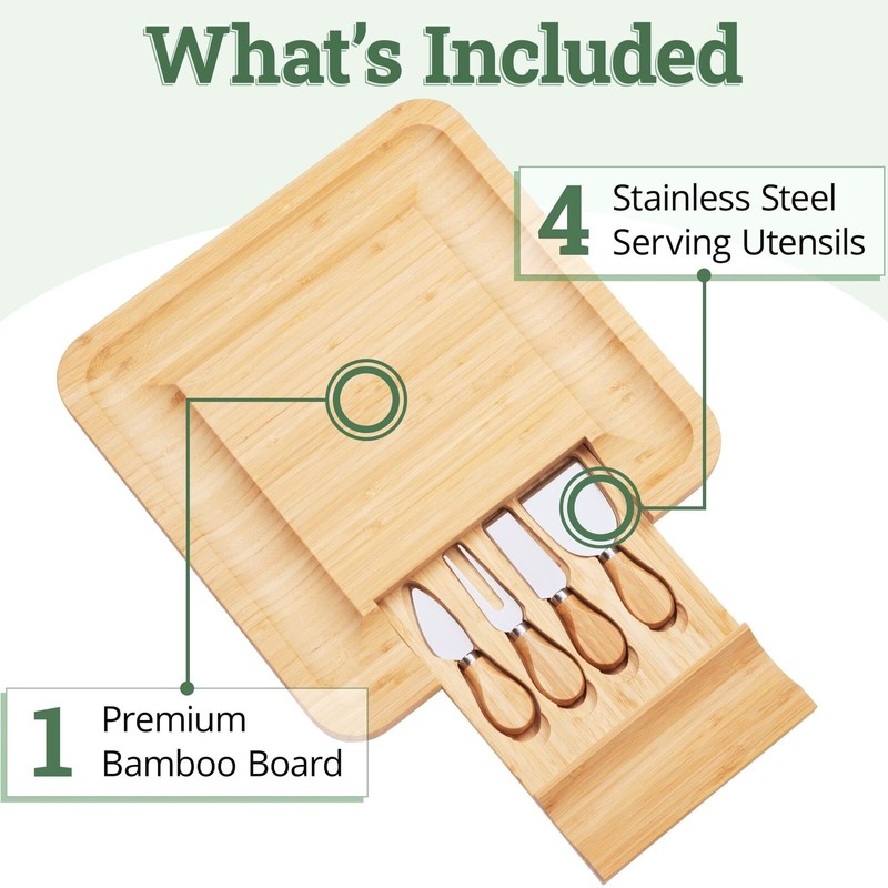Dynamic Gear Charcuterie Board Gift Set, Bamboo Cheese Board With
