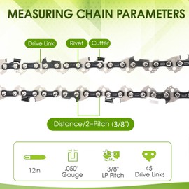 Thten 45 Link Compatible with Greenworks 40v 20262,2000219,20202,20292,20292AZ 12 inch Cordless Chainsaw RYOBI P548,P548BTL, RY40500, RY40510B Craftsman,Echo, Kobalt 3/8 LP Pitch .050" Gauge 5 Pack