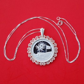 US 2013 Maryland Fort McHenry National Monument Quarter 90% Silver Proof Coin 925 Sterling Silver Necklace NEW - America the Beautiful