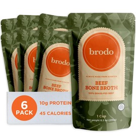Brodo 100% Grass-Fed Beef Bone Broth, Collagen-Rich and Protein-Packed, Slow-Simmered with Organic Vegetables and Herbs, Nutrient-Dense Broth for Sipping and Cooking (6 x 8.3 oz. Pouches)