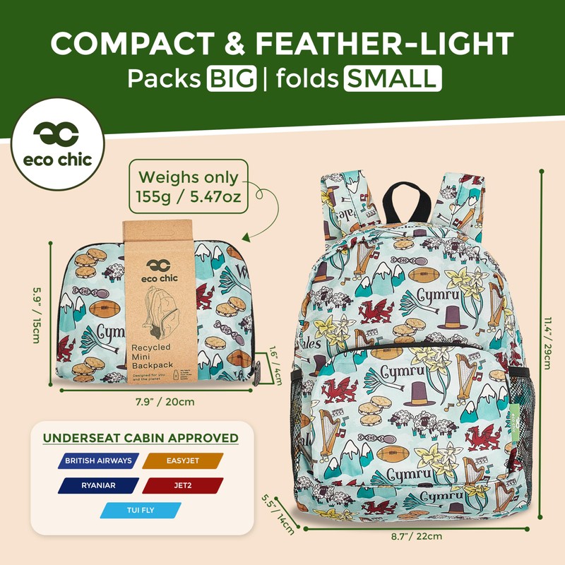 ECO CHIC Lightweight Foldable Water Resistant Mini Backpack Folds Into