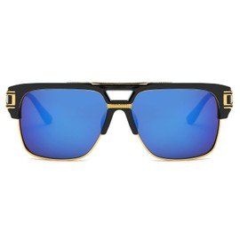 Allt Square Aviator Large Fashion Sunglasses For Men Women Goggle Alloy Frame Glasses (Black/Blue Mirror, 61)