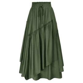 Scarlet Darkness Women Long Renaissance Layered Elastic High Waist Irregular Skirt Army Green L