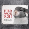 Metal Sign with Rabbit Motif and Saying "Betreten auf eigene