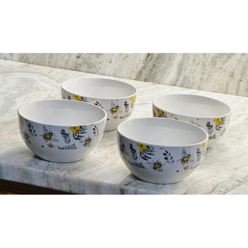 Royal Norfolk Cutlery Ceramic Bee Pattern Breakfast Bowls 6 In