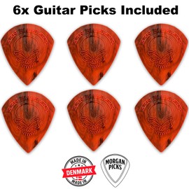 Morgan Picks Ken Hammer Plectrum - Signature Guitar Pick with Ergonomic Design - Guitar Picks in Red/Black - Guitar Pick Developed with Ken Hammer - Handmade in Denmark