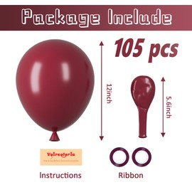 Voircoloria 105pcs Burgundy Balloons 12inch Maroon Party Latex Balloons for Birthday, Graduation, Baby Shower,Wedding, Anniversary Valentines Party Decorations