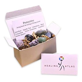 Protective Gemstone Kit - Tumbled Stones for Security and Healing | Crystals Protection Set in White Gift Box