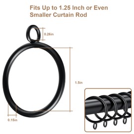 50Pcs Curtain Rings Black,Metal Drapery Rings with Eyelets, 1.5 inch Inner Diameter Drapery Rings Apply for Curtain Rods(Fits Up to 1 1/4-Inch Rod)