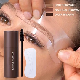 Sello De Cejas, EyeBrow Stamp Kit, Kit de Plantillas para Sellos Para Cejas Reutilizables, 10 Plantillas De Cejas, 2Pinceles Para Cejas, Lápiz de Sombra de LÍnea de Cabello de Larga Duración (Marrón Claro)