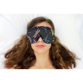 Candi Andi Handmade Opulence Yoga Eye Mask Pillow - Weighted Flaxseed Fill, Lavender Aromatherapy, Satin & Velvet, Adjustable Strap - Ideal for Meditation & Restful Sleep -Dragonfly Nite - TEMFL-DF