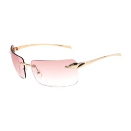 Rimless Sunglasses Fashion Rectangle Tinted Lens Eyewear 90S Glasses Style Retro Design Square Frames Clear Metal Art Vintage (Pink)