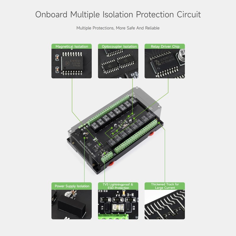 Waveshare Modbus RTU 16-Ch Relay Module, RS485 Interface, with Multiple