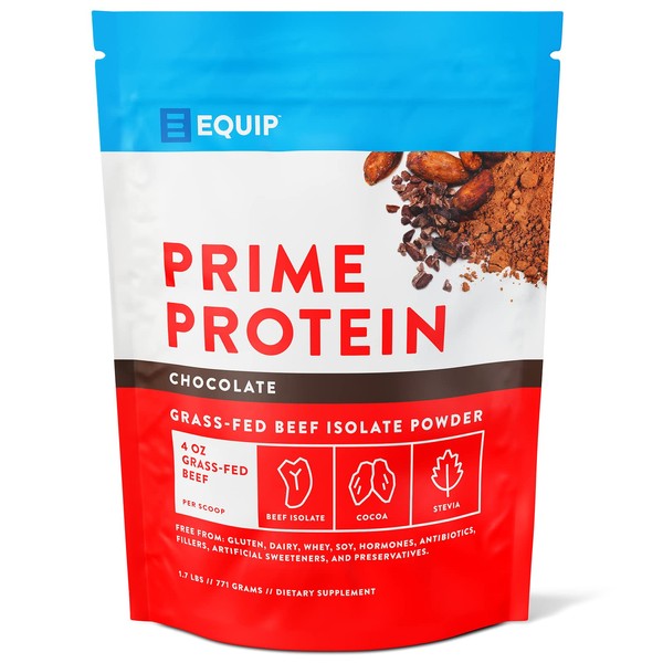 Equip Foods Prime Protein - Grass Fed Beef Protein Powder Isolate - Paleo and Keto Friendly, Gluten Free Carnivore Protein Powder - Chocolate, 1.7 Pounds - Helps Build and Repair Tissue