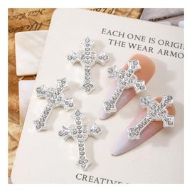 MiHarutsu Nail Parts Crucifix Deca Parts, Large Nail Parts, 100 Piece Set, Gel Nail Parts, Crucifix, Punk Metal Parts, Set of 5, Silver White