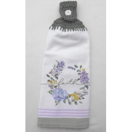 FAITH - EASTER WREATH OF PURPLE HYDRANGEAS - DOUBLE THICK/FULL HANGING KITCHEN TOWEL