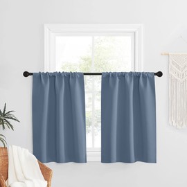 NICETOWN Short Blackout Curtains 36 inch 2 Panels Tiers Set, Room Darkening Curtains Rod Pocket Small Window Treatment Privacy Protect Light Out Valances for Kitchen/Bedroom, Stone Blue, W34 x L36
