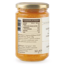 Agrisicilia Marmellata di Arancia di Ribera D.O.P.,agrumi di alta qualità e lavorazione artigianale vasetto da 360 Grammi ottima per colazione e merenda