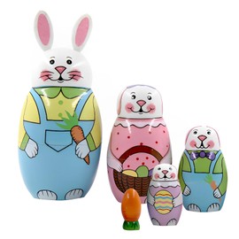 Pack of 5 Easter Russian Matryoshka, Easter Bunny Children, Matryoshka for Children, Easter, Wooden Animal Nesting Dolls with Cute Rabbit and Carrot Pattern, Russian Nesting Dolls Gift