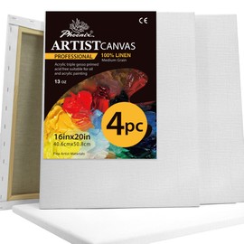 PHOENIX Large Belgian Linen Canvas for Oil Painting - 16x20 Inch/4 Pack Medium Texture, 3/4 Inch Profile - 13 Oz Triple Primed Blank Professional Stretched Archival Canvases for Acrylic Paints