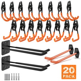 GUDEMAY 20 Pack Garage Hooks, Garage Hooks Heavy Duty with Anti-Slip Coating, Utility Steel Garage Storage Hooks for Hanging Bike, Ladder and Garden Tools