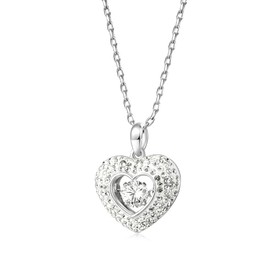 Daffany Dancing Diamond Necklaces for Women 18K White Gold Plated Heart Pendant Necklace for Her with Dancing CZ Diamond, 5A+ Cubic Zirconia Necklace for Ladies, Gift for Mother