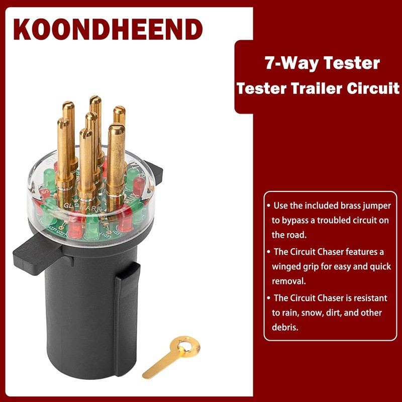 KOONDHEEND 7-Way Round Pin Trailer Truck Circuit Plug Tester Replace