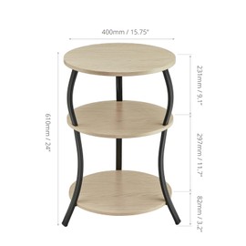 YEAKOO Round End Table, 3-Tier with Storage Shelf - 15.75x24" - Vintage Nightstand for Bedroom or Living Room - Oak