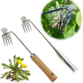 Michear Weed Pulling Tool Weed Puller Hand Long Steel Handled Weeding Tool 4-Claws Uprooting Dandelion Weed Remover Tool Patio Weed Remover tool for Pulling,Digging,Transplanting