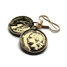 1950's France 10 Francs coin earrings Marianne Paris Lyon Lille Nice Metz Rennes Reims Avignon Saint-Étienne Le Havre Carcassonne e000017