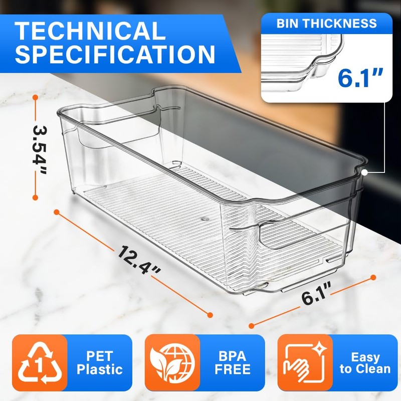 Lifemaster Stackable Plastic Freezer Organizer Bins - Clear Storage Containers