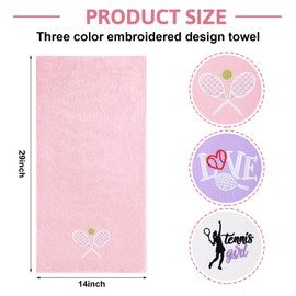 VitalCozy 4 Pcs Tennis Towel Cotton 30x14 Inch Embroidered Sports Towel Funny Tennis Gift for Women Men Sports Player Fitness Accessories(Pink Purple White,Vivid Style)