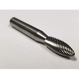 Kodiak Cutting Tools KCT129501 USA Made SH-1 Flame Shape Carbide Bur, Single Cut, 1/4", 1/4" Shank