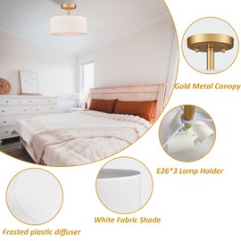 AXILAND Modern Light Fixture Ceiling Mount Flush Mount Drum Ceiling Light Fixture 3 light Gold Semi Flush Mount Ceiling Light for Hallway Bedroom Entryway Foyer Office