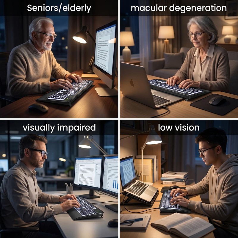 MIKUSO Large Print Backlit Keyboard for Seniors and Low Vision