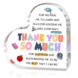 GCNWW Thank You Teacher Gifts for Women or Men, Heart Shaped Engraved Acrylic Gifts for Teachers, Christmas Birthday Teacher Gift for Women or Men