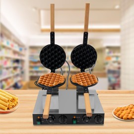 Double Bubble Waffle Maker, 110V Nonstick Hong Kong Egg Waffle Maker 180° Rotate Stainless Steel Waffle Bubble Maker for Restaurants, Cafes Shops