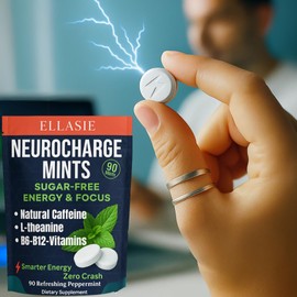 NeuroCharge Energy & Focus Gum (Peppermint, 90 Pieces) | 80mg Natural Caffeine + L-Theanine + Vitamin B12 & B6 | Sugar Free Nootropic Cognitive Brain Performance Supplement