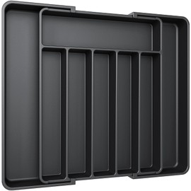 AUJEN Cutlery Tray for Drawers, Removable Cutlery Tray for Drawers, Practical Drawer Insert, Expandable Drawer Organiser, Efficient and Versatile Kitchen Organiser, Large, Black